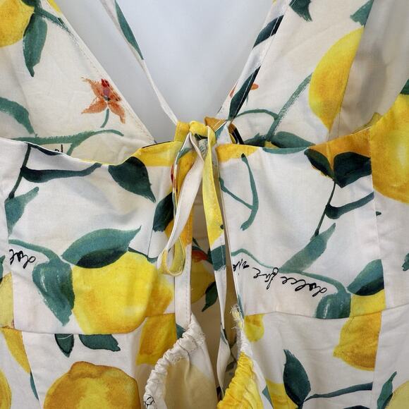 H&M Tiered Maxi Dress XS Womens Lemon Print Strappy Sundress Summer Resort Fruit - Picture 4 of 8